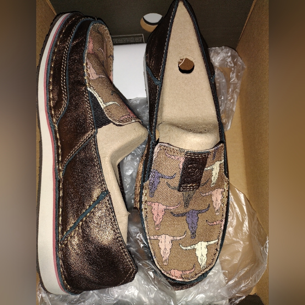 Ariat Brown Metallic & Multicolor Steer Skull Slip-On Shoes